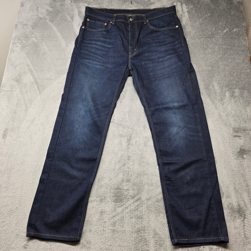 Levis 505 Regular Fit Straight Leg Jeans Mens 38x32 Dark Wash Blue Denim Pockets